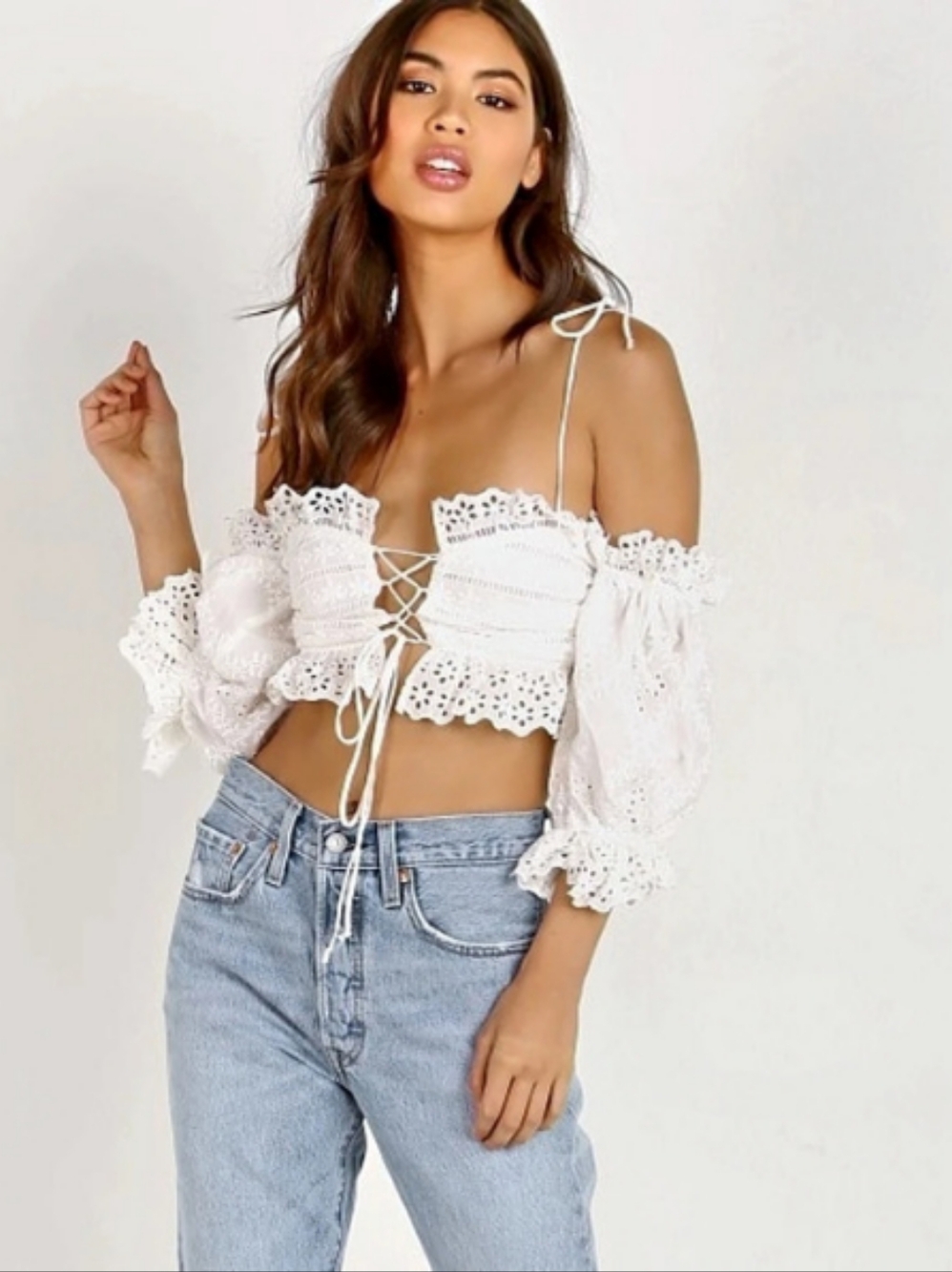 For Love & Lemons
Anabelle Eyelet Crop Top White Like New